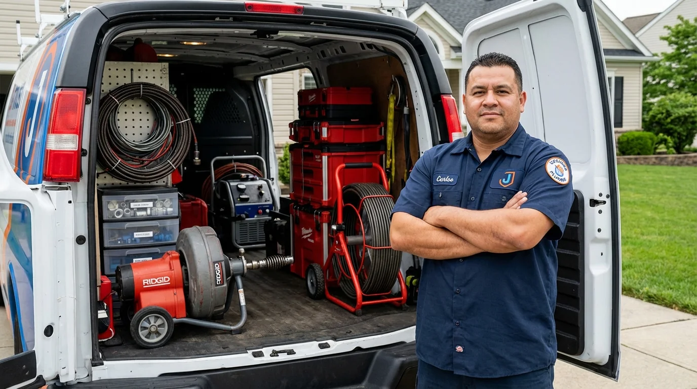 Professional drain cleaning equipment and Johns Plumbing LLC plumber in New Holstein