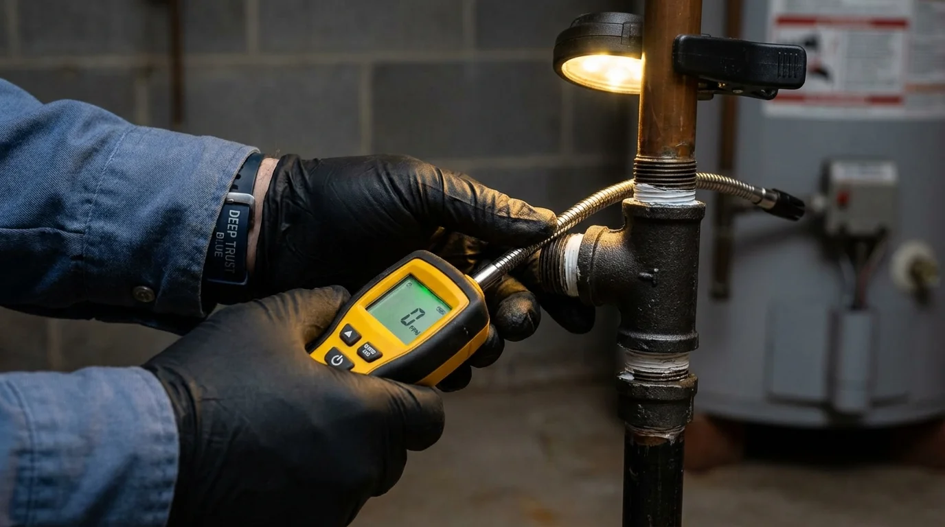 Gas leak detection with electronic sniffer by Johns Plumbing LLC in New Holstein