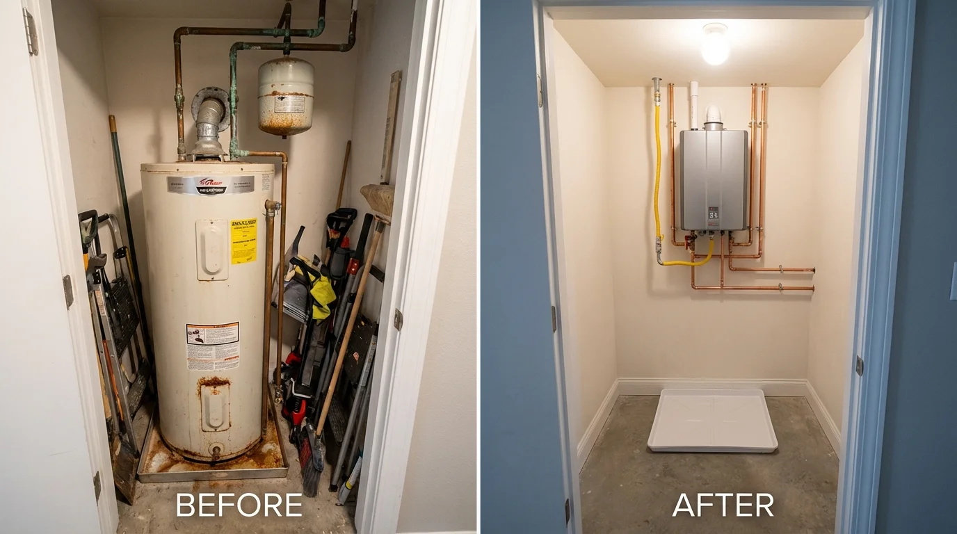 Tank water heater versus wall-mounted tankless unit comparison for New Holstein, WI homeowners